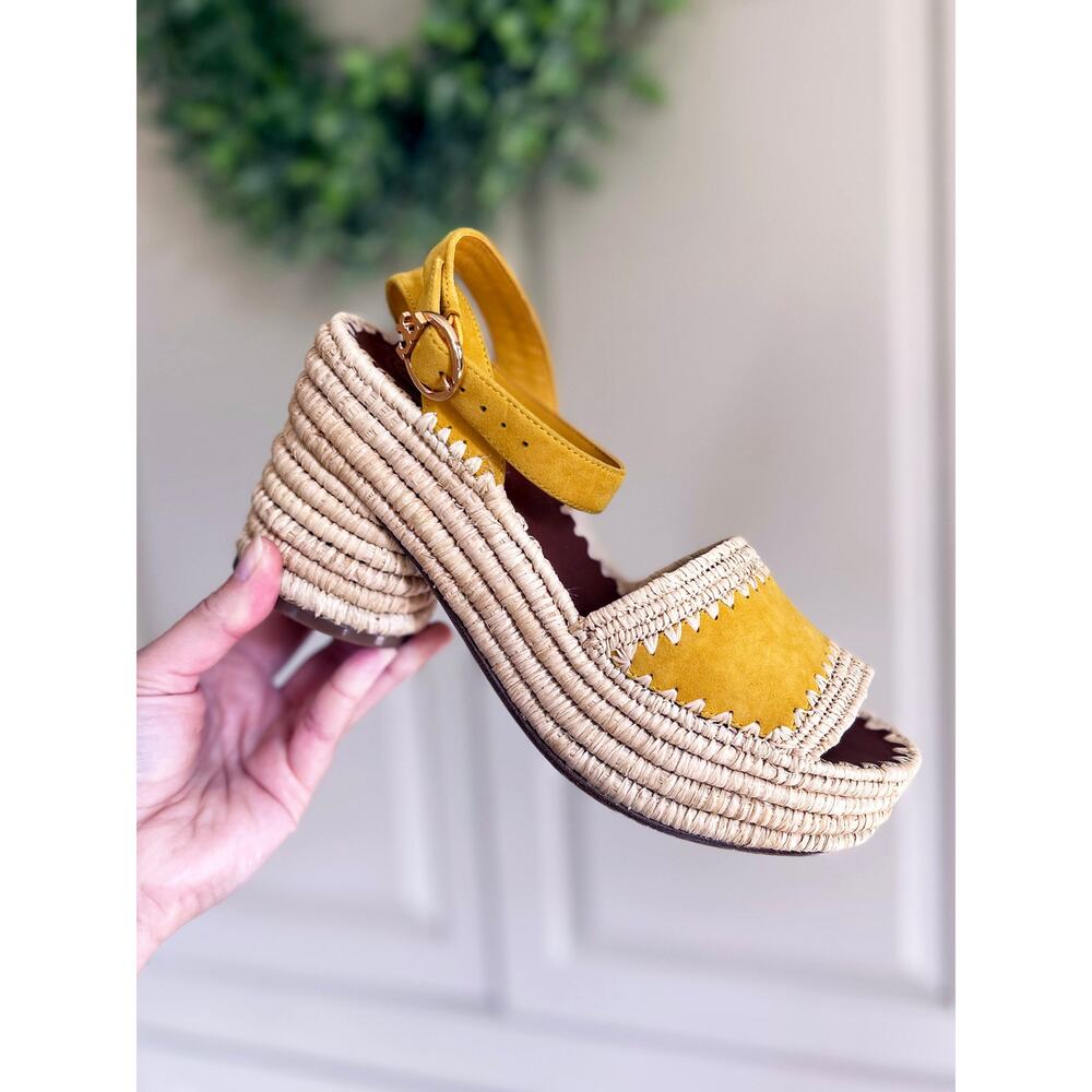 Tory Burch Arianne Platform Sandal in Yellow Size 8 - Worn Once - MSRP $328 - Picture 6 of 13